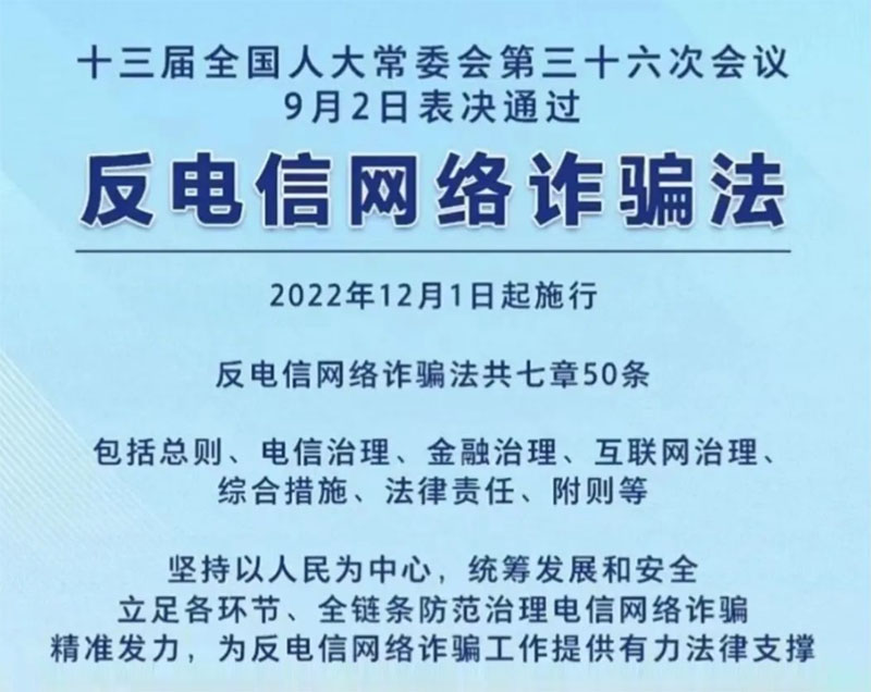 《中華人民共和國反電信網(wǎng)絡(luò)詐騙法》